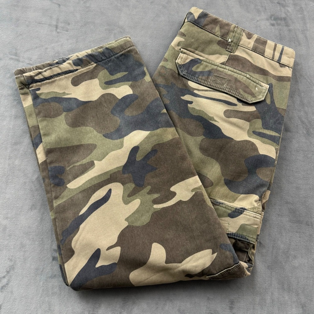 Stanley Mens Camo Fleece Lined Cargo Work Pants Green Brown 38x30 Camouflage